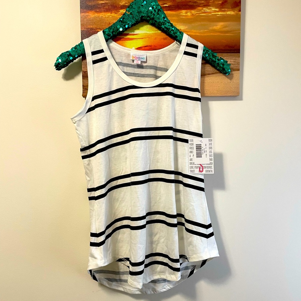 Lularoe black white striped tank top small nwt